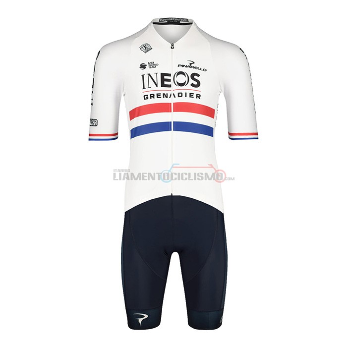 Abbigliamento Ciclismo British Champion Ineos Manica Corta 2022 Blu Bianco